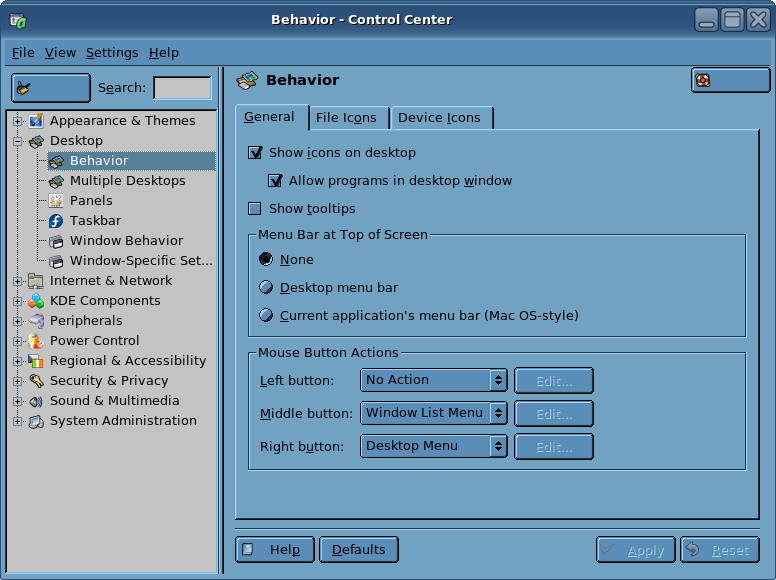 Control Center Desktop Behavior