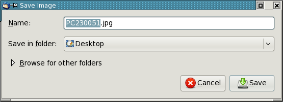 The file window allows you to select a location in which to save the file and to change the name of the file.