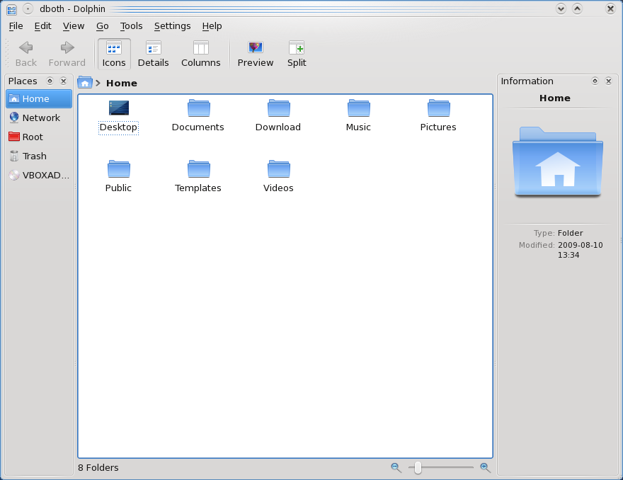 Figure 2: The default Dolphin window. It is easy for a beginner to understand but can also be configured to suite the needs of an experienced user.