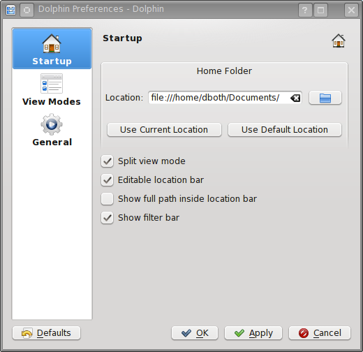 Figure 1: The Dolphin Preferences menu allows setting some basic look and functional configuration.