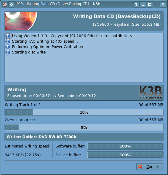 Figure 5: This window shows the progress of the data write process.