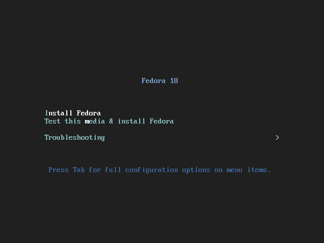 Fedora 18 Initial Text Installation Menu