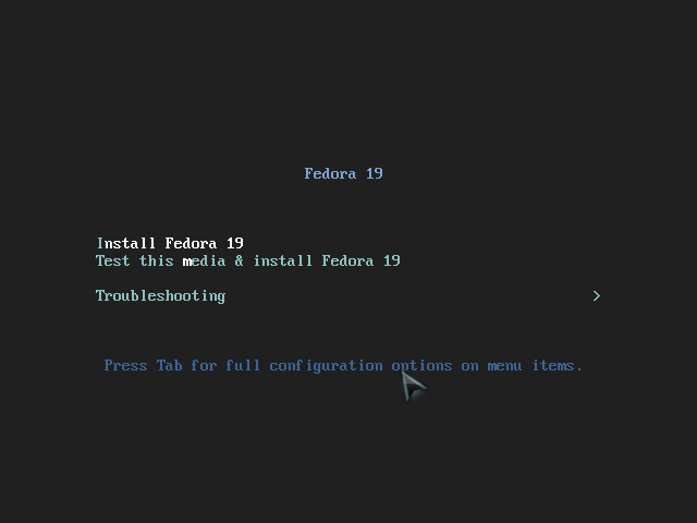 Fedora 19 Initial text menu.